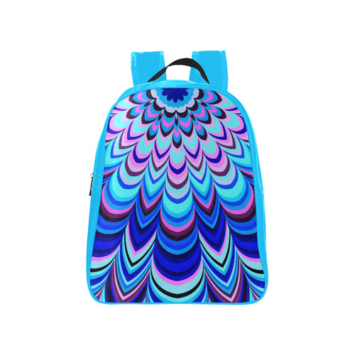 Neon blue striped mandala Half Version School Backpack (Model 1601)(Small)