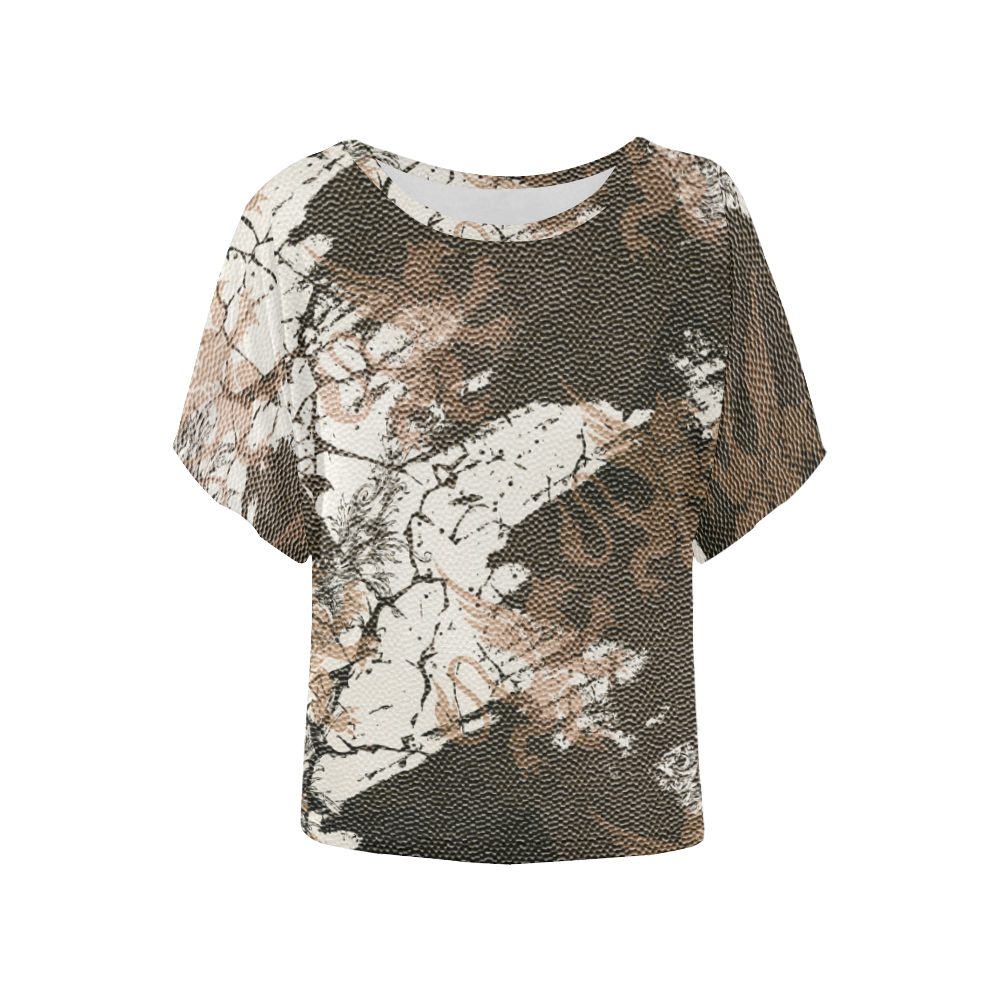 Royal Copper Gothic Griffin Print Women's Batwing-Sleeved Blouse T shirt (Model T44)