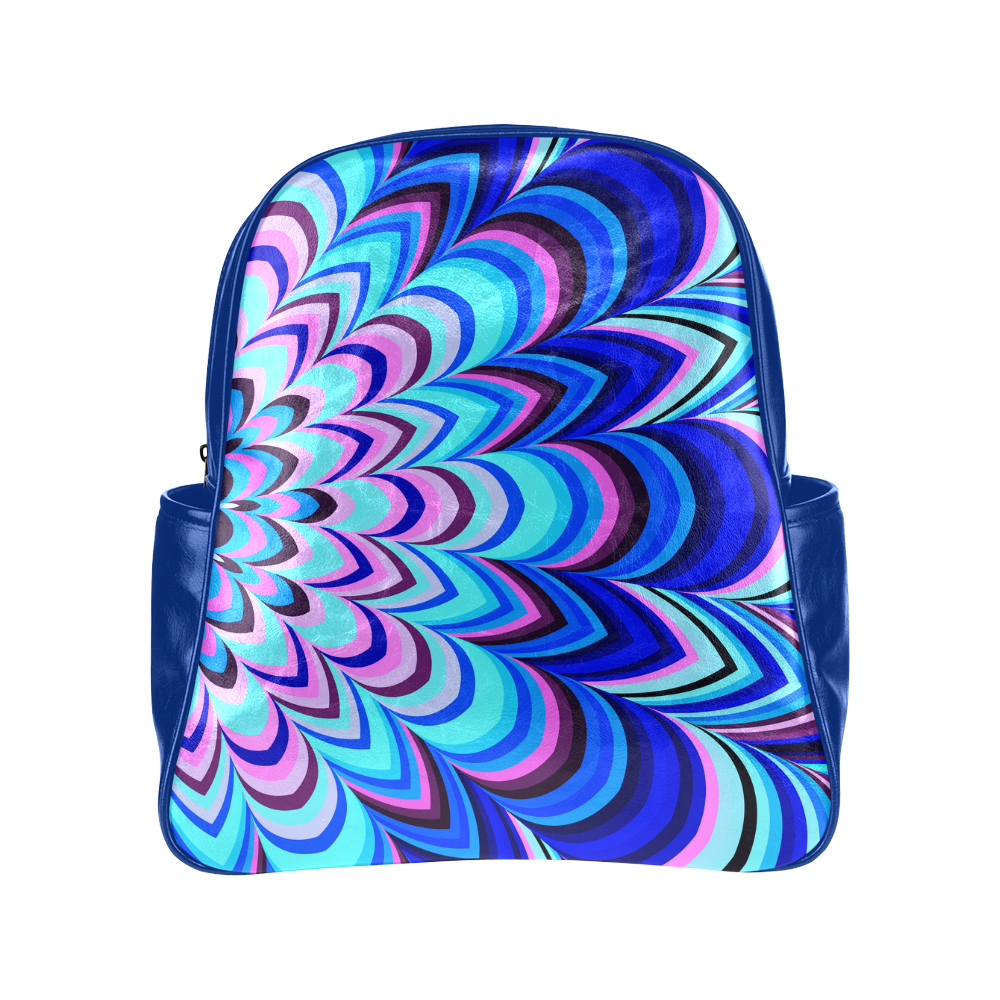Asymmetric neon blue striped pattern Blue Version Multi-Pockets Backpack (Model 1636)