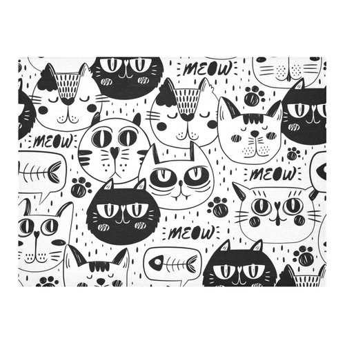 Cat Black and White Funny Cartoon Cotton Linen Tablecloth 52"x 70"