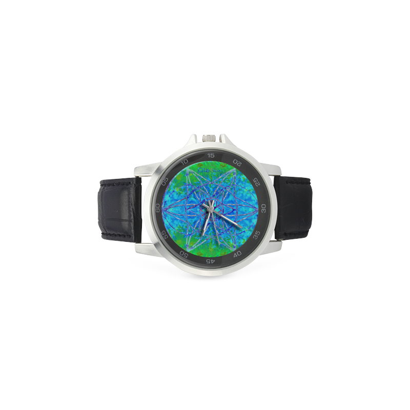 protection in nature colors-teal, blue and green Unisex Stainless Steel Leather Strap Watch(Model 202)