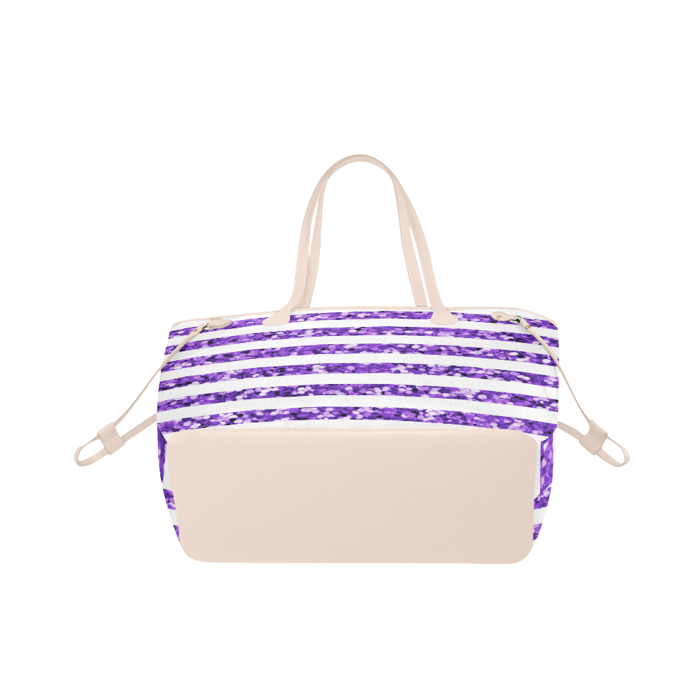 Purple Glitter Sparkle Stripes Clover Canvas Tote Bag (Model 1661)