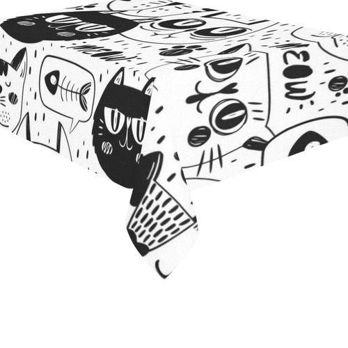 Cat Black and White Funny Cartoon Cotton Linen Tablecloth 60"x 84"