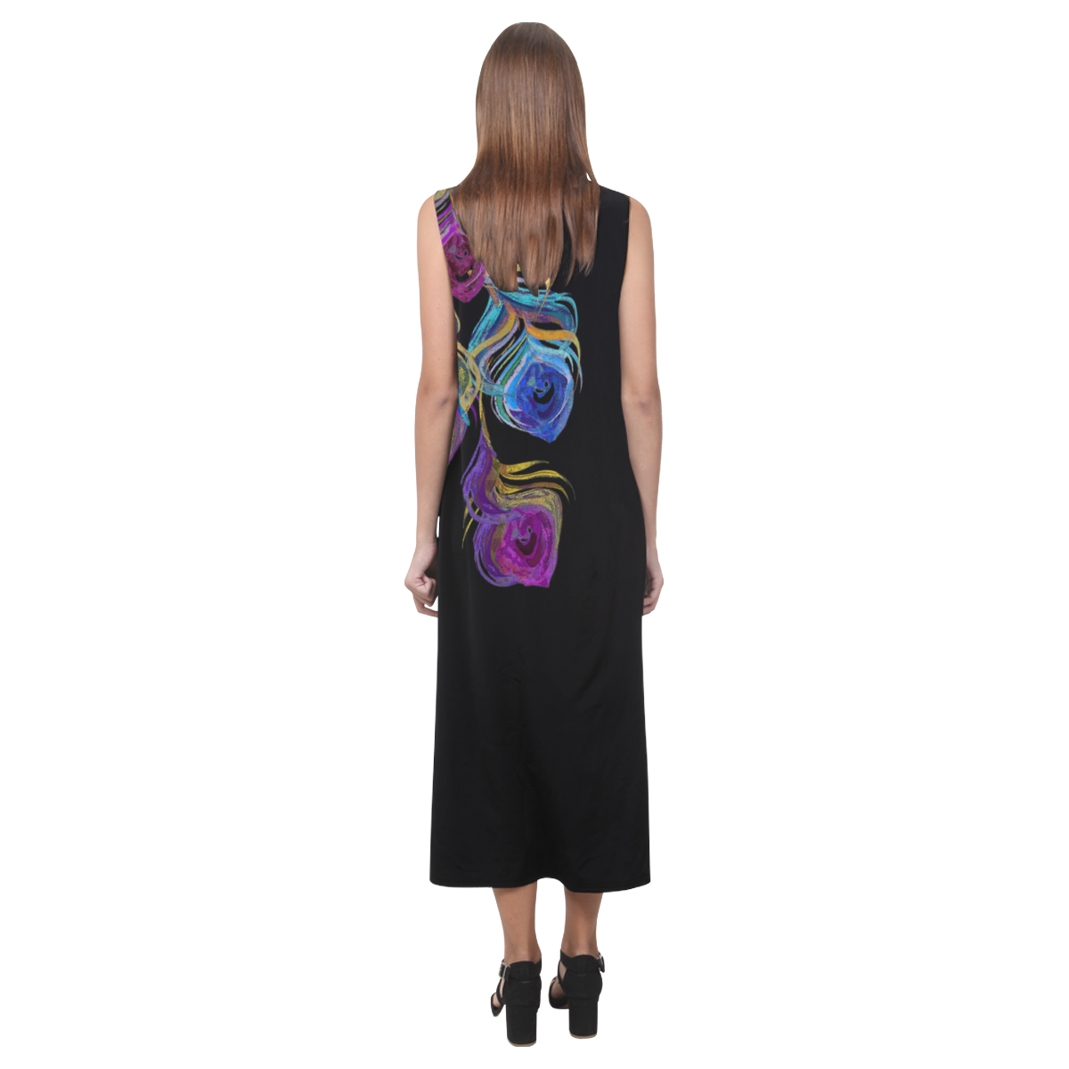 peacock1 Phaedra Sleeveless Open Fork Long Dress (Model D08)