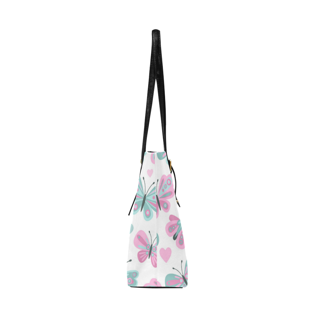 Cute Pastel Butterfly Pattern Pink Hearts Euramerican Tote Bag/Large (Model 1656)