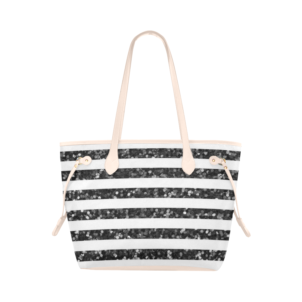 Black Glitter Sparkle Stripes Clover Canvas Tote Bag (Model 1661)