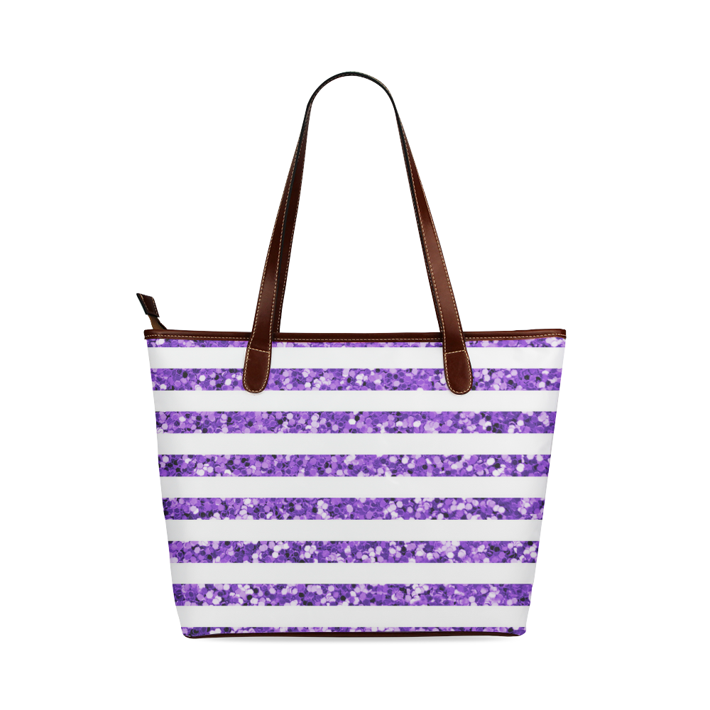 Purple Glitter Sparkle Stripes Shoulder Tote Bag (Model 1646)