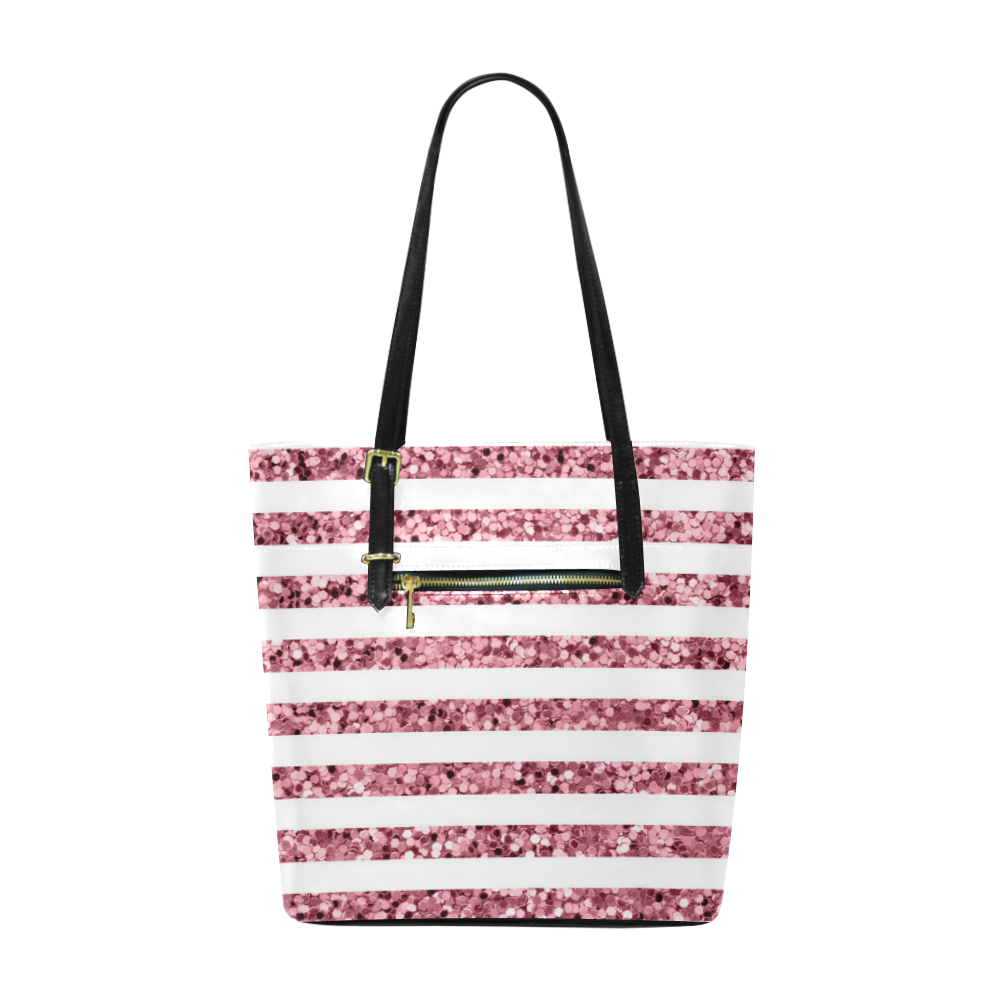 Pink Glitter Sparkle Stripes Euramerican Tote Bag/Small (Model 1655)