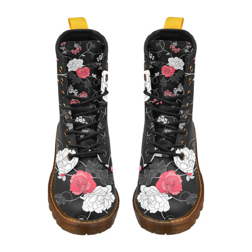 Black floral High Grade PU Leather Martin Boots For Women Model 402H