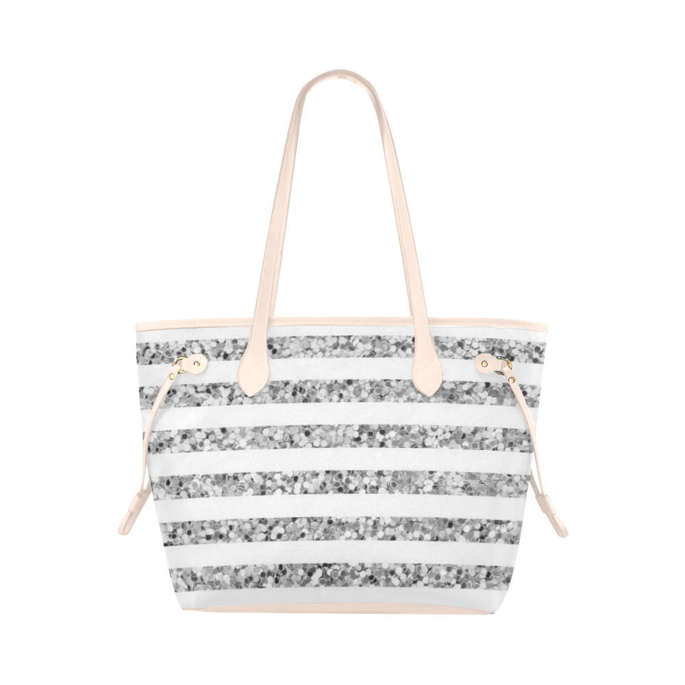 Silver Glitter Sparkle Stripes Clover Canvas Tote Bag (Model 1661)