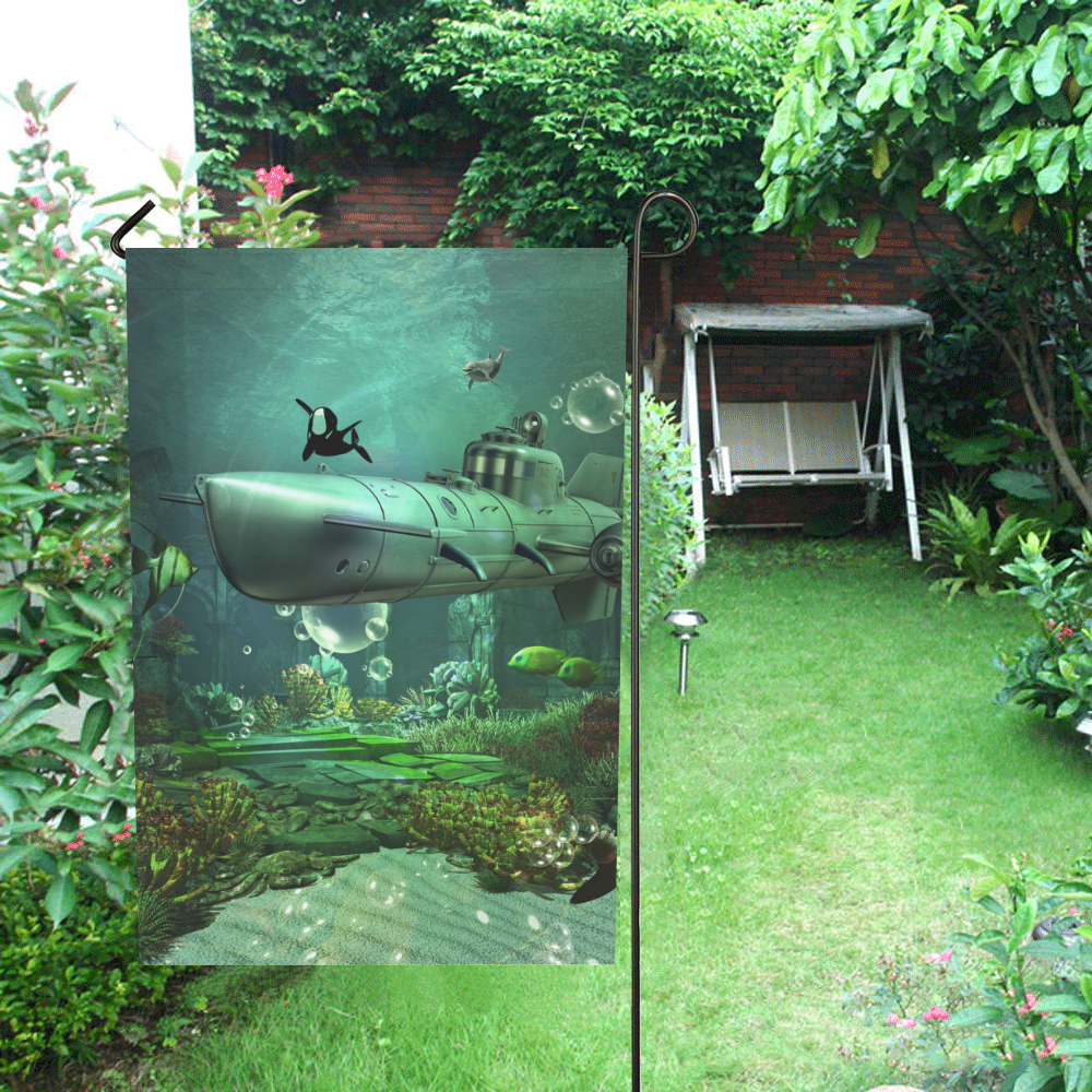 Awesome submarine with orca Garden Flag 28''x40'' （Without Flagpole）