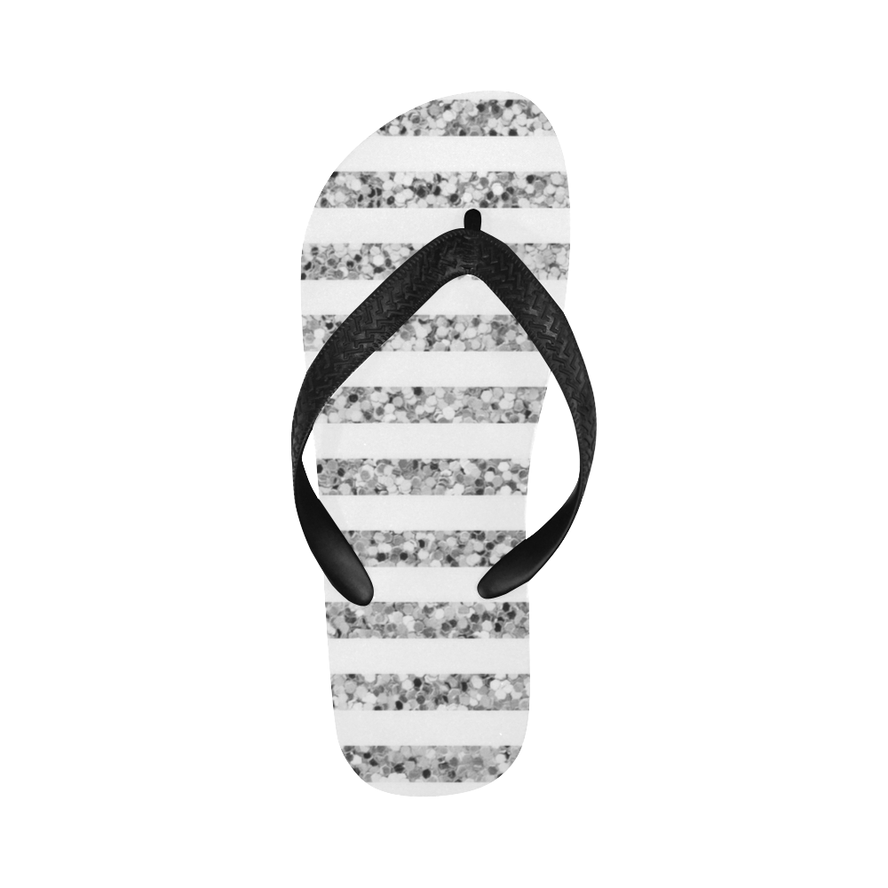 Silver Glitter Sparkle Stripes Flip Flops for Men/Women (Model 040)