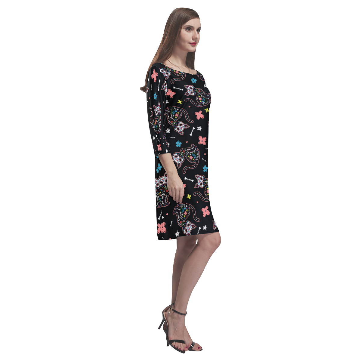 Dia de los Gatos Rhea Loose Round Neck Dress(Model D22)