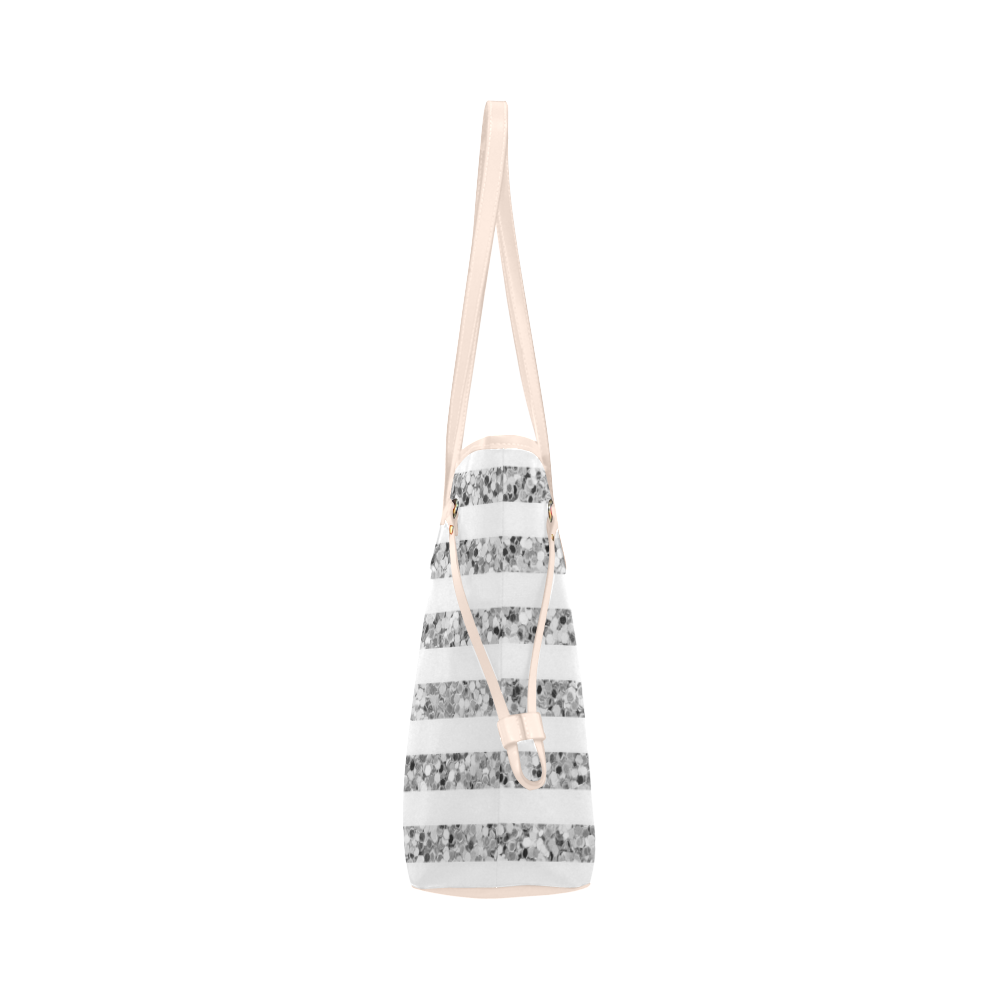 Silver Glitter Sparkle Stripes Clover Canvas Tote Bag (Model 1661)