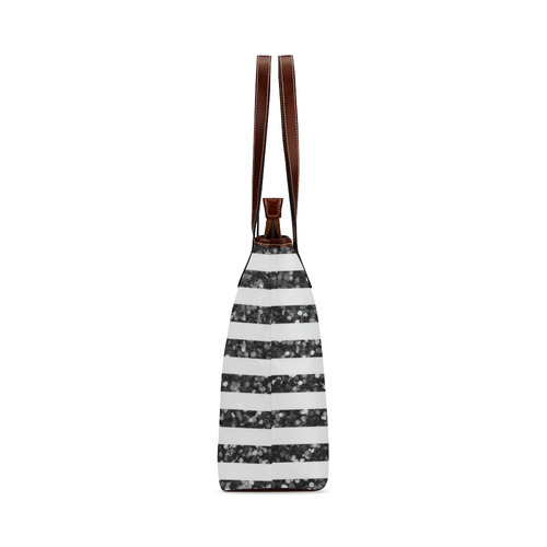 Black Glitter Sparkle Stripes Shoulder Tote Bag (Model 1646)