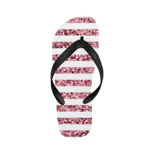 Pink Glitter Sparkle Stripes Flip Flops for Men/Women (Model 040)