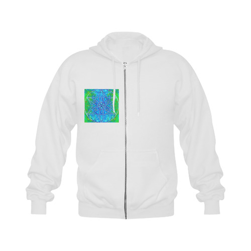protection in nature colors-teal, blue and green white Gildan Full Zip Hooded Sweatshirt (Model H02)