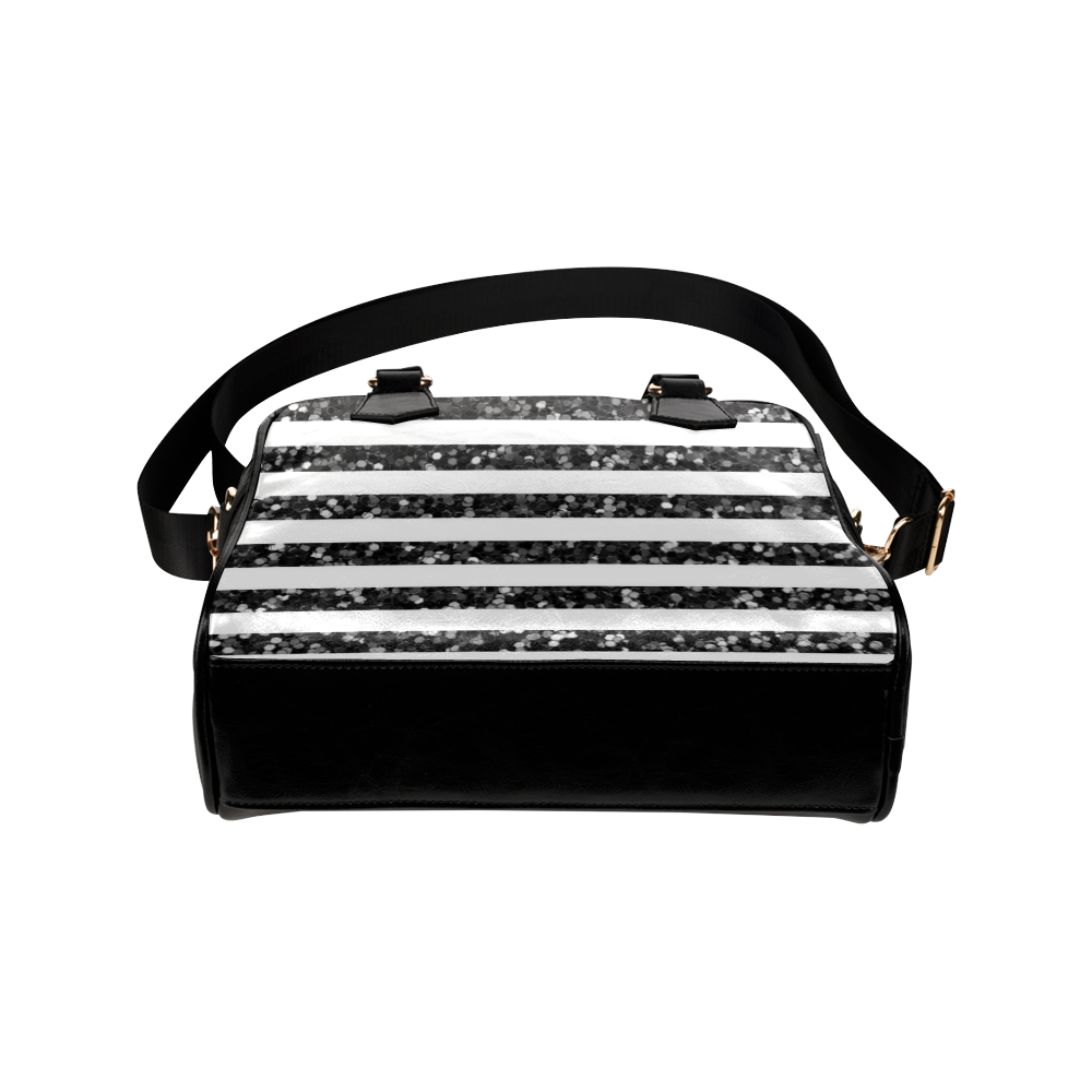 Black Glitter Sparkle Stripes Shoulder Handbag (Model 1634)