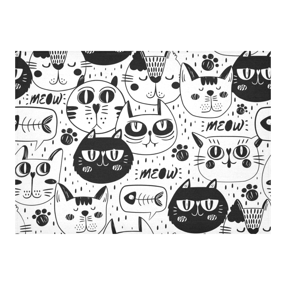 Cat Black and White Funny Cartoon Cotton Linen Tablecloth 60"x 84"
