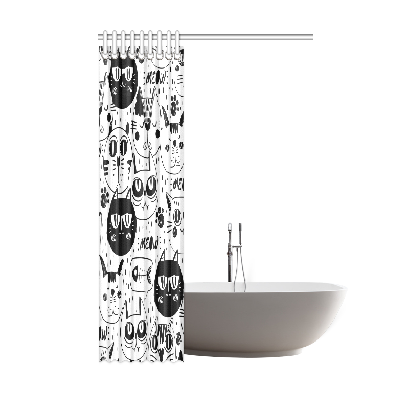 Cat Black and White Funny Cartoon Shower Curtain 48"x72"