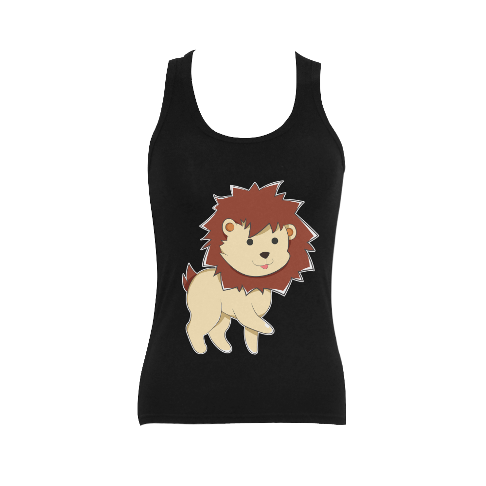 Happy Cartoon Baby Lion Women's Shoulder-Free Tank Top (Model T35)