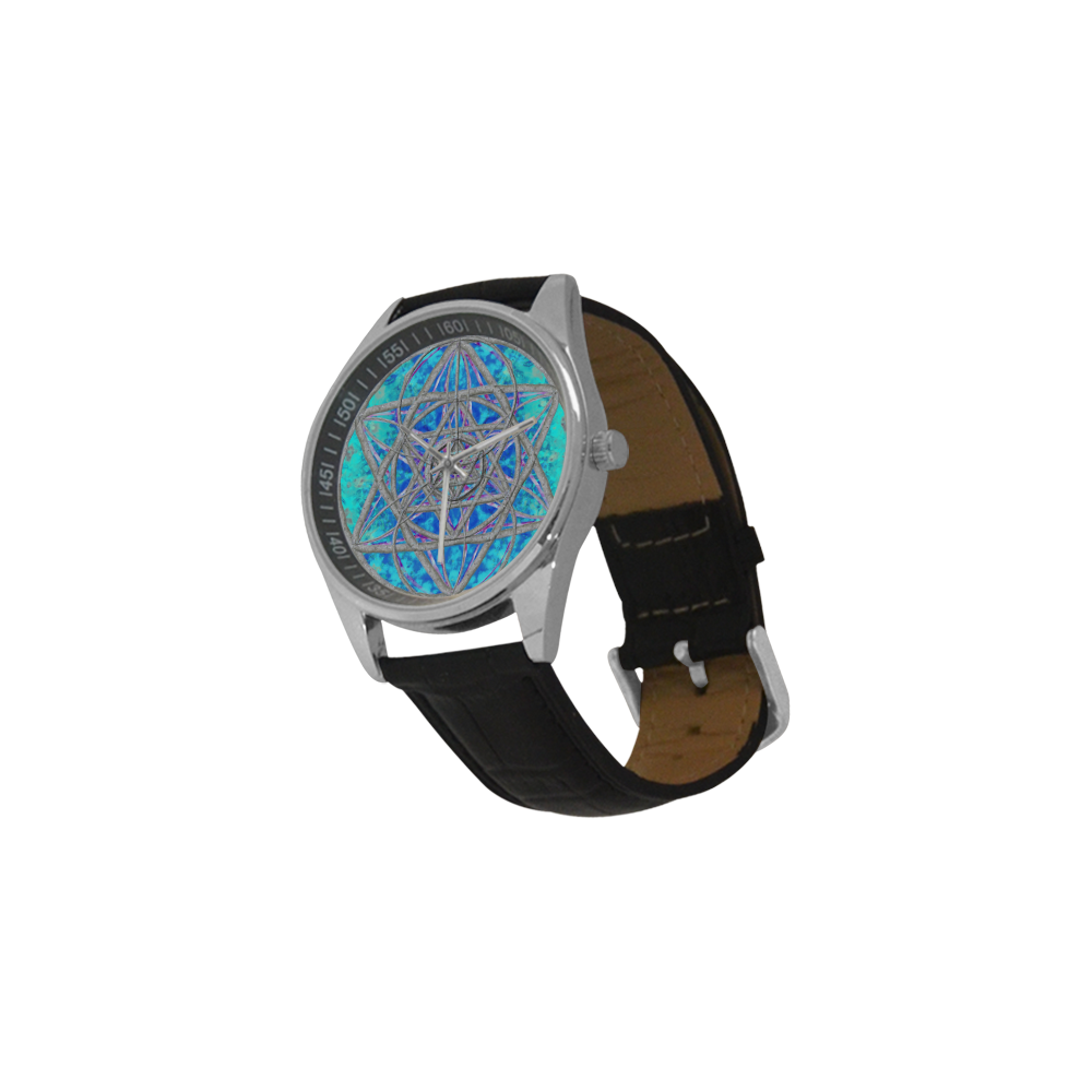 protection in blue harmony Men's Casual Leather Strap Watch(Model 211)