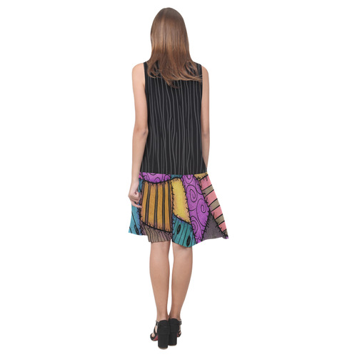 Patchwork Scraps and Gothic Stripes Sleeveless Splicing Shift Dress(Model D17)
