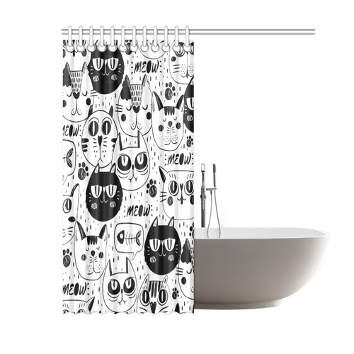 Cat Black and White Funny Cartoon Shower Curtain 60"x72"