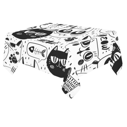 Cat Black and White Funny Cartoon Cotton Linen Tablecloth 60"x 84"