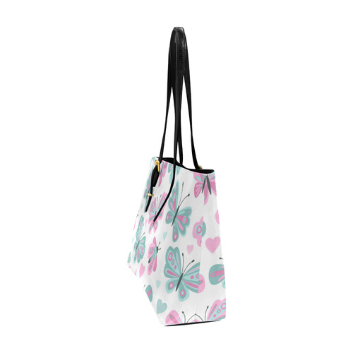 Cute Pastel Butterfly Pattern Pink Hearts Euramerican Tote Bag/Large (Model 1656)