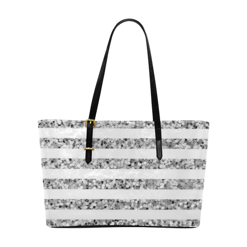 Silver Glitter Sparkle Stripes Euramerican Tote Bag/Large (Model 1656)