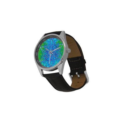 protection in nature colors-teal, blue and green Men's Casual Leather Strap Watch(Model 211)