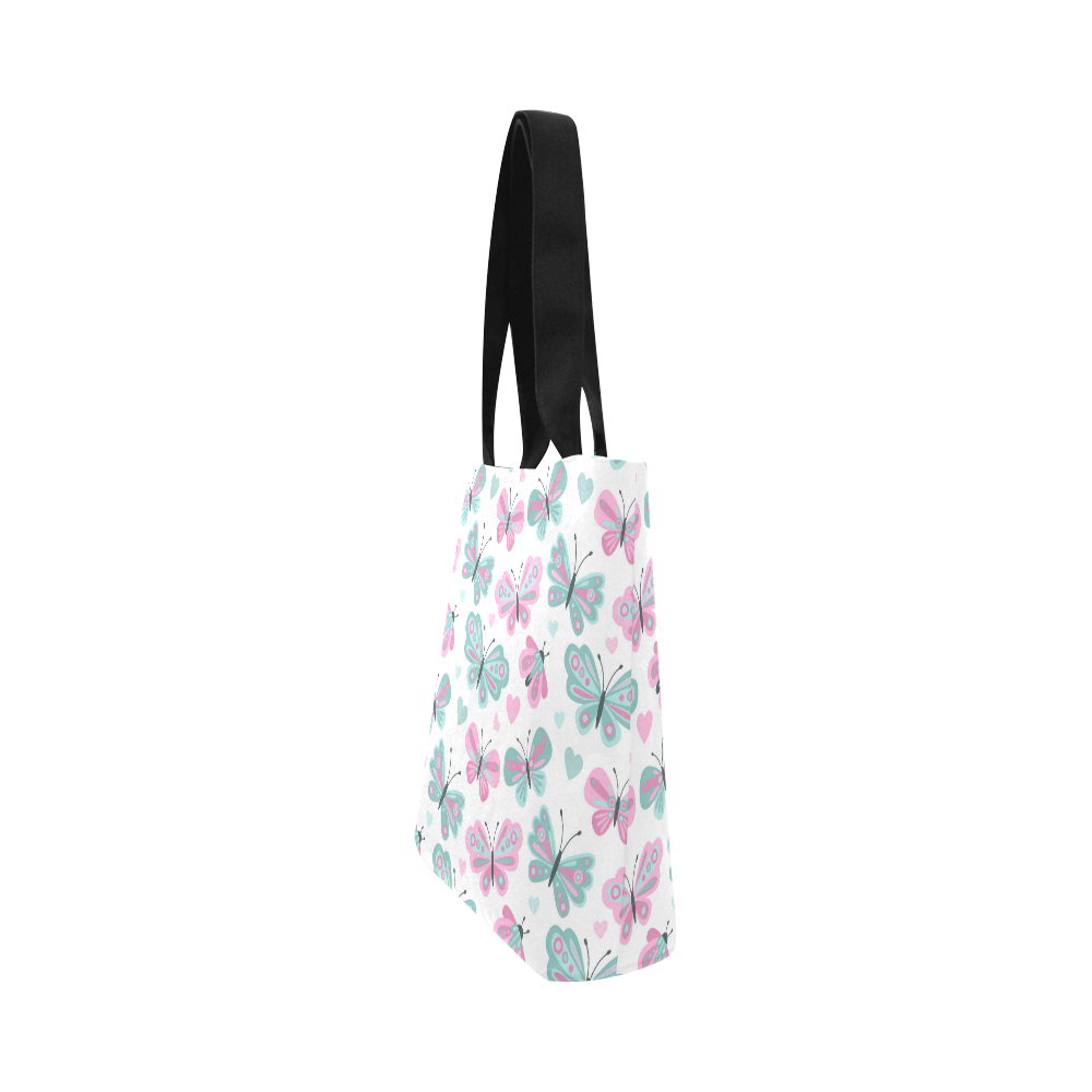 Cute Pastel Butterfly Pattern Pink Hearts Canvas Tote Bag (Model 1657)