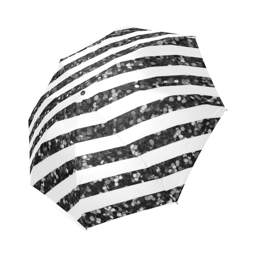 Black Glitter Sparkle Stripes Foldable Umbrella (Model U01)