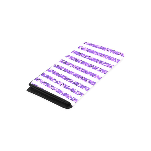 Purple Glitter Sparkle Stripes Women's Leather Wallet (Model 1611)