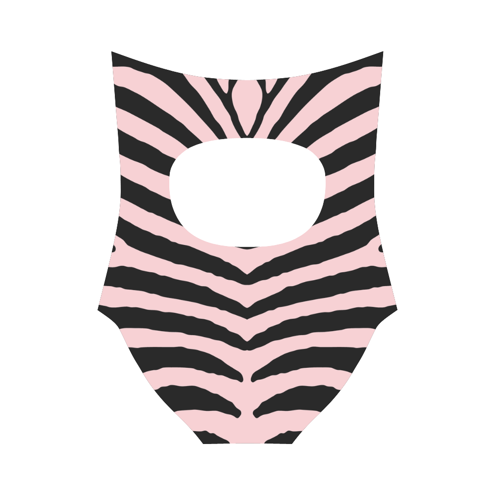 Pink and Black Zebra Stripe Strap Swimsuit ( Model S05)