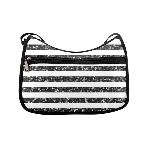 Black Glitter Sparkle Stripes Crossbody Bags (Model 1616)