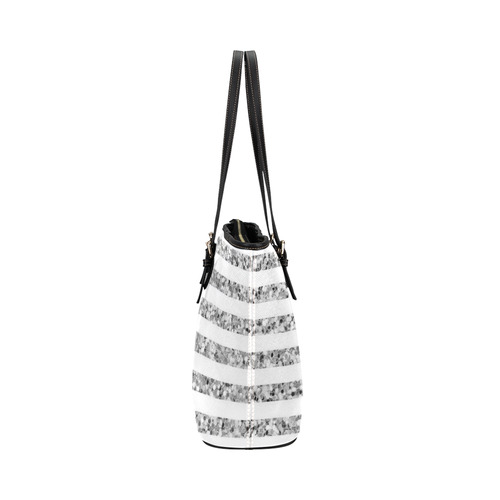 Silver Glitter Sparkle Stripes Leather Tote Bag/Small (Model 1651)