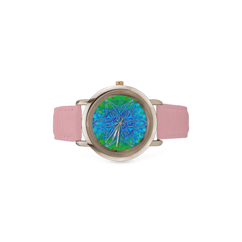 protection in nature colors-teal, blue and green Women's Rose Gold Leather Strap Watch(Model 201)