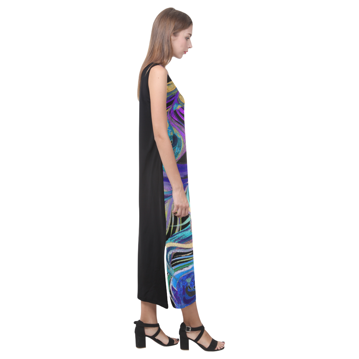 peacock1 Phaedra Sleeveless Open Fork Long Dress (Model D08)