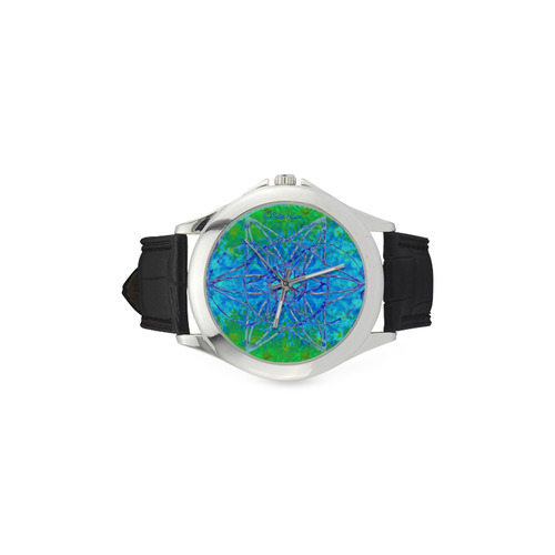 protection in nature colors-teal, blue and green Women's Classic Leather Strap Watch(Model 203)