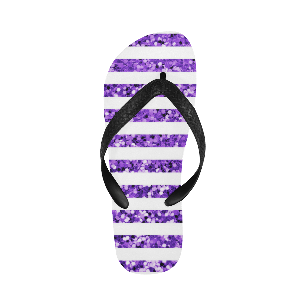 Purple Glitter Sparkle Stripes Flip Flops for Men/Women (Model 040)