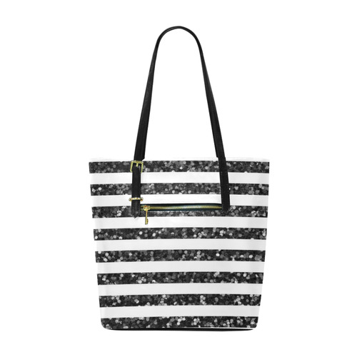 Black Glitter Sparkle Stripes Euramerican Tote Bag/Small (Model 1655)
