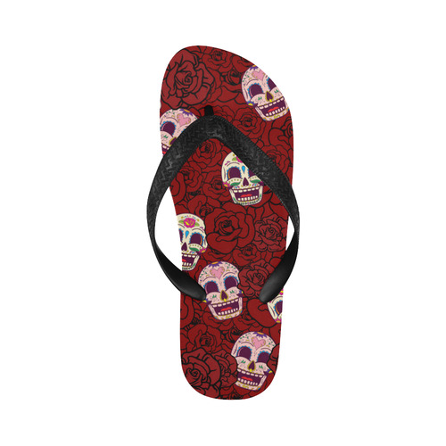 Rose Sugar Skull Flip Flops for Men/Women (Model 040)