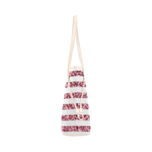 Pink Glitter Sparkle Stripes Clover Canvas Tote Bag (Model 1661)
