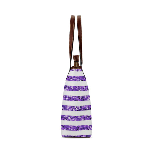 Purple Glitter Sparkle Stripes Shoulder Tote Bag (Model 1646)