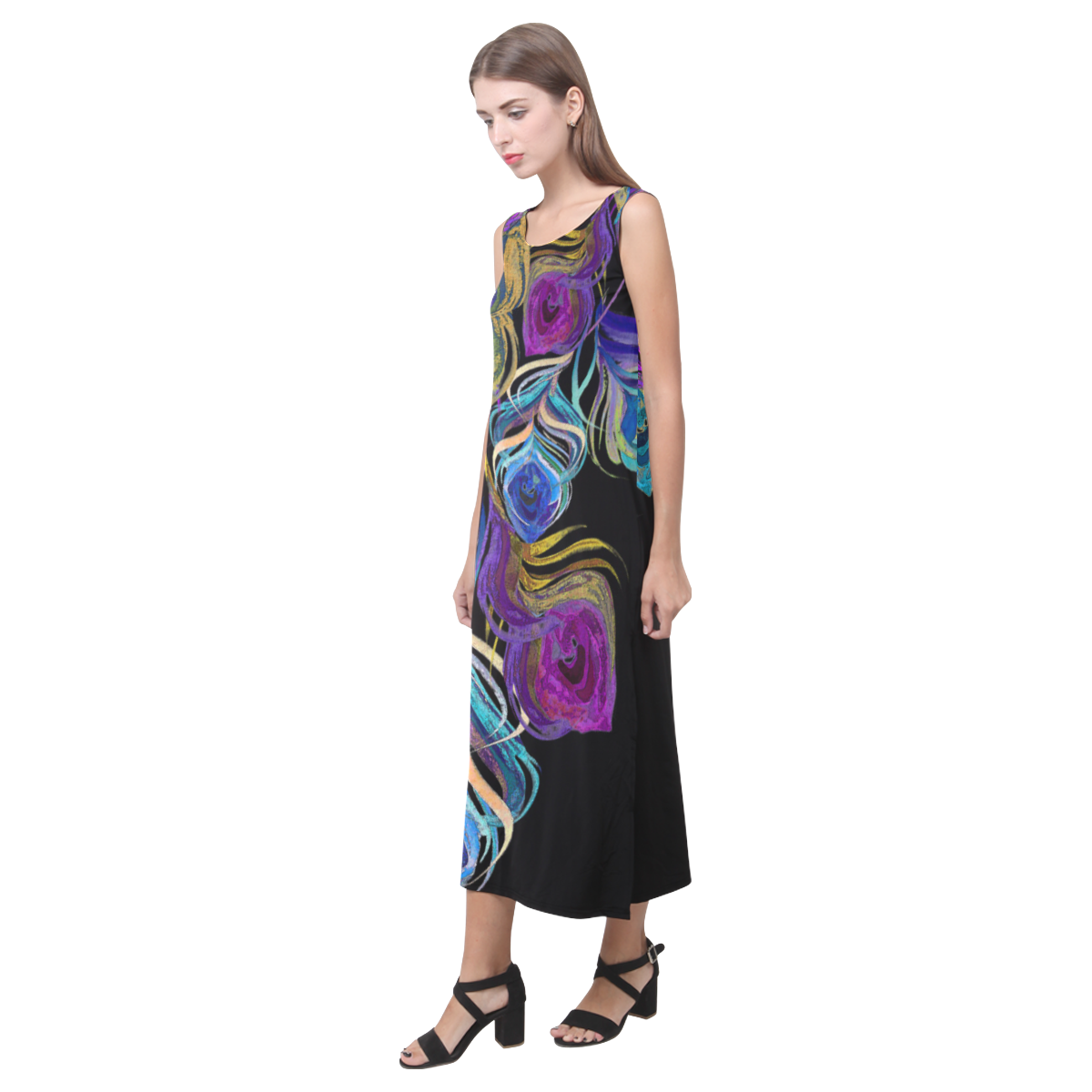 peacock1 Phaedra Sleeveless Open Fork Long Dress (Model D08)