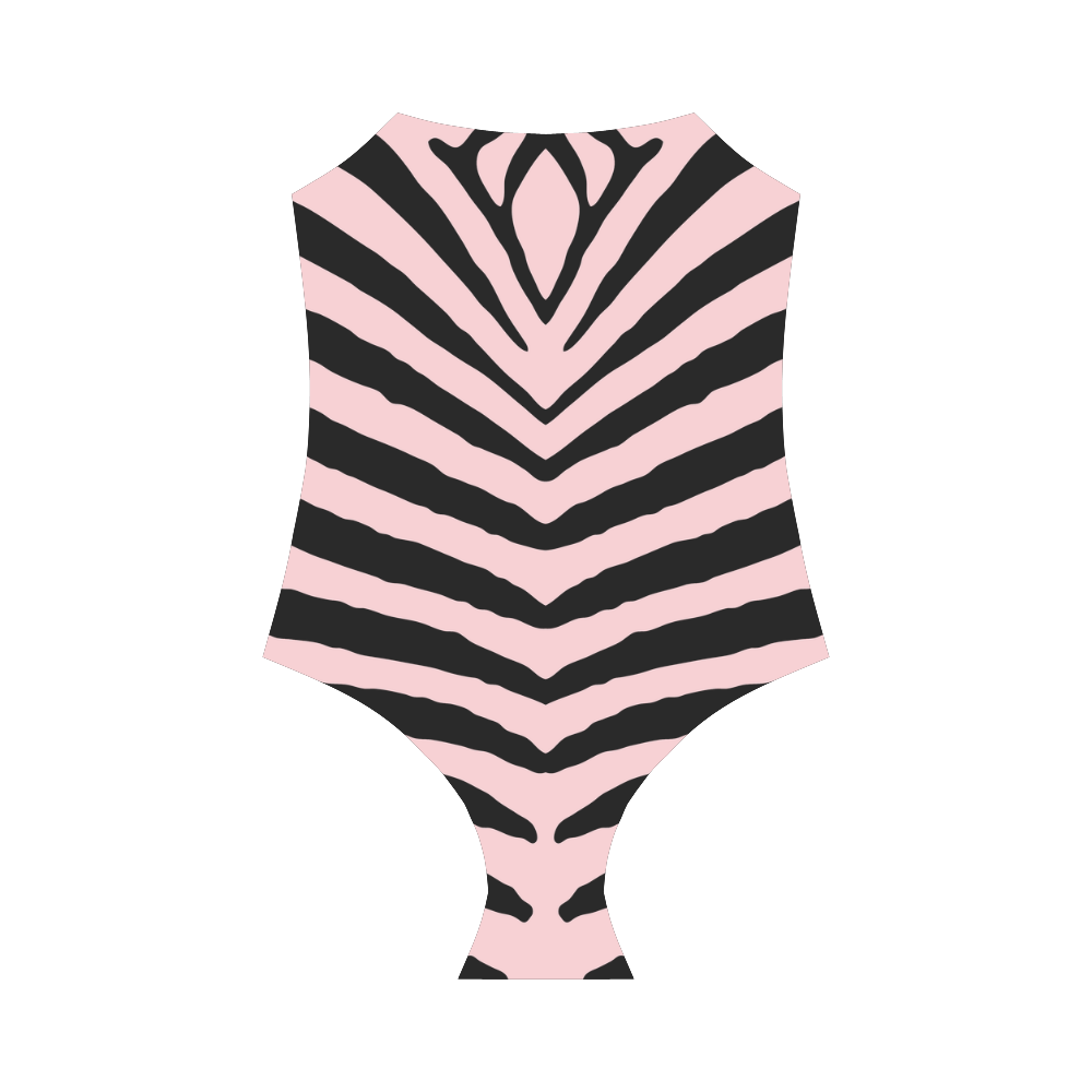 Pink and Black Zebra Stripe Strap Swimsuit ( Model S05)