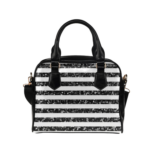 Black Glitter Sparkle Stripes Shoulder Handbag (Model 1634)