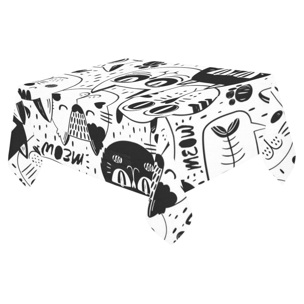 Cat Black and White Funny Cartoon Cotton Linen Tablecloth 52"x 70"